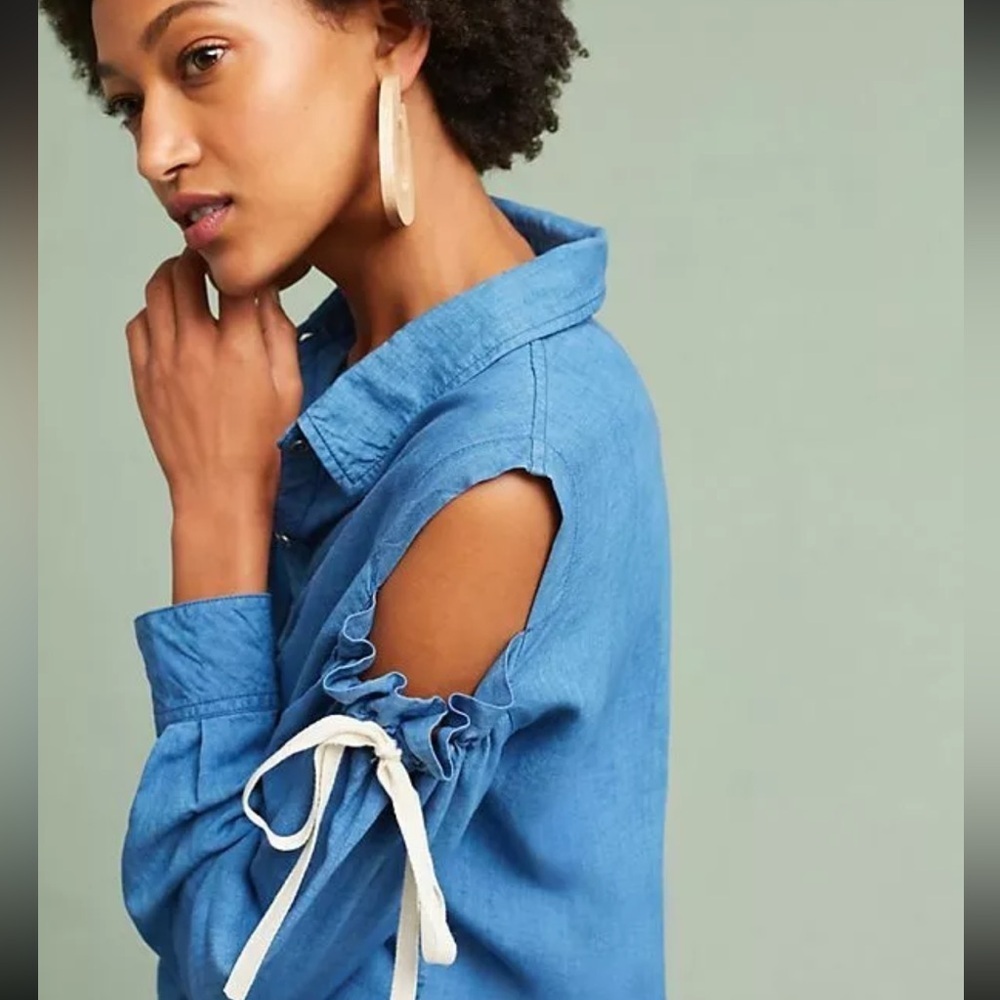 Rails Chambray Blue Button Down Open Shoulder Rib… - image 2